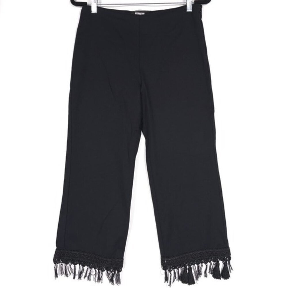 REFORMATION Women's Wide Leg Trousers Pants Size 6 Black Fringe Western Boho